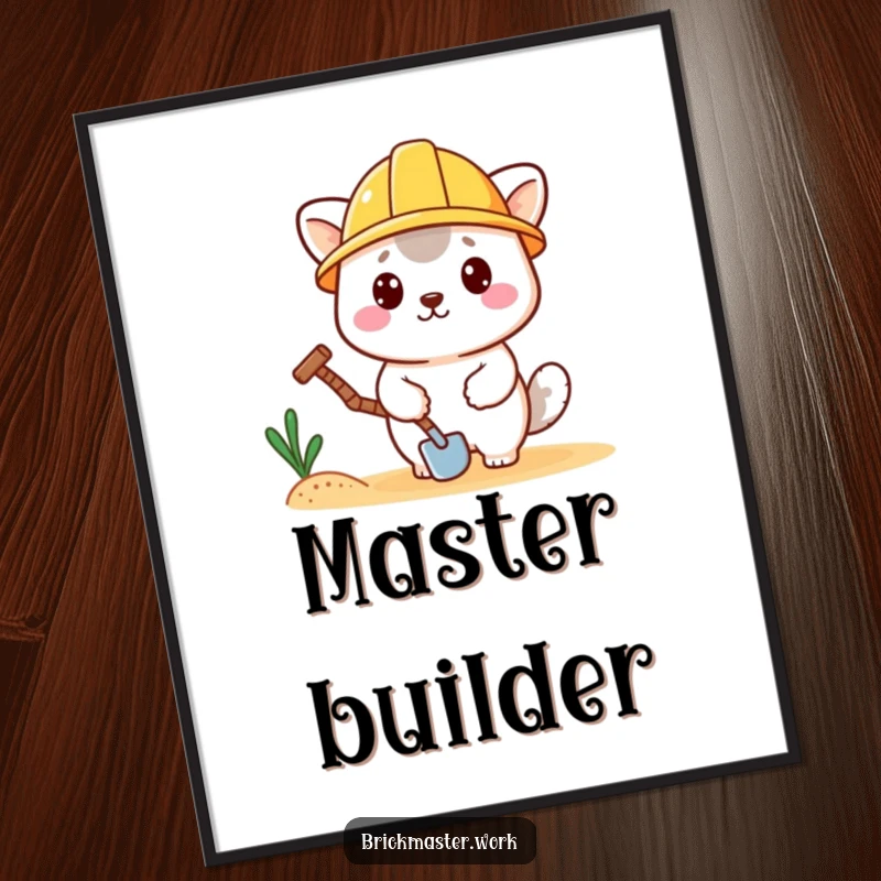 Funny kawaii animal in a hard hat ready to build, available as a digital art print.