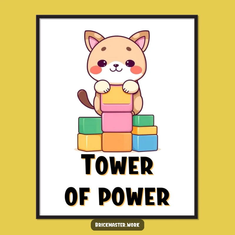 Funny Block Stacker Animal Poster: Kawaii Construction Character Art