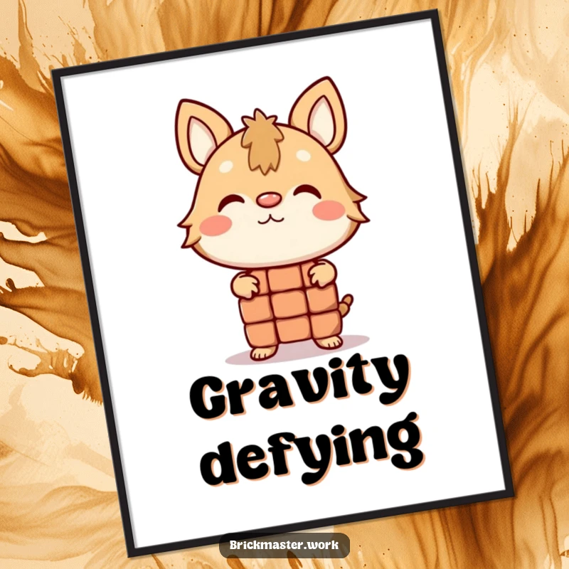 Funny animal character balancing a brick on its nose, displayed as whimsical wall art.