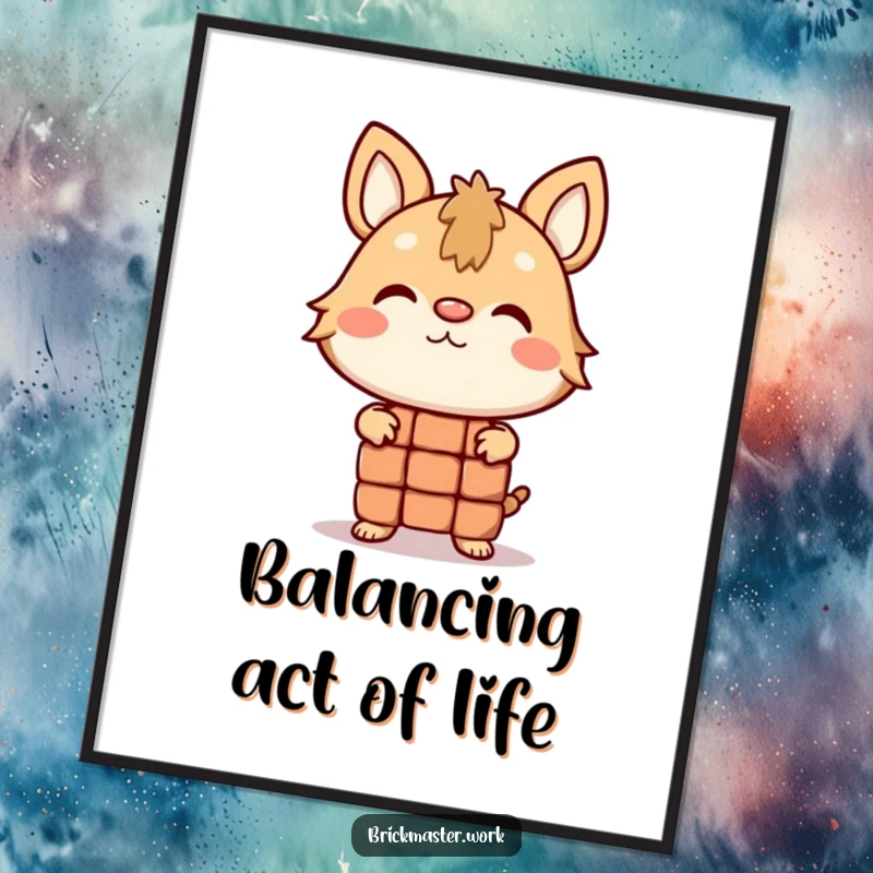 Funny Free Printable Wall Art: A funny animal character with intense focus, attempting to balance a brick on its nose.