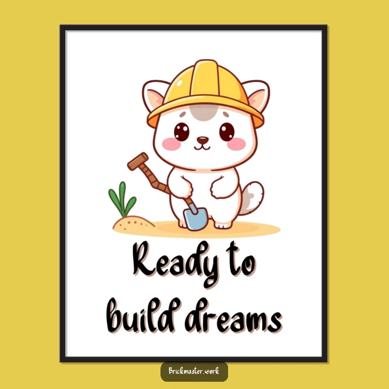 Funny Free Printable Wall Art: Construction Kawaii Animal Hard Hat - DIY Downloadable Decor