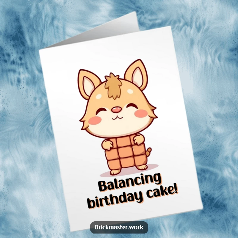 Funny Free Printable Birthday Card: Animal character hilariously attempting to balance a brick on its nose.