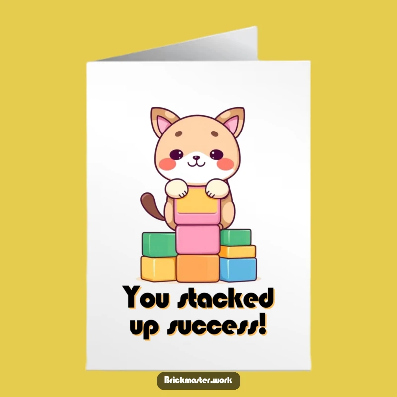 Free Printable Congrats Card: Block Stacking Animal - DIY Downloadable Success Gift