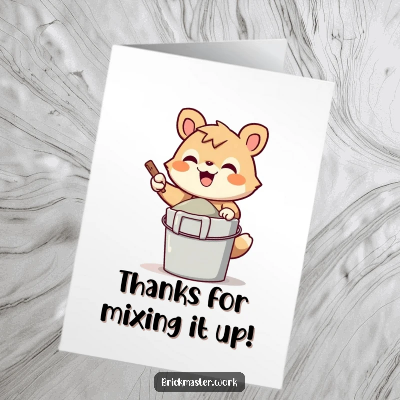Funny Free Printable Thank You Card: Cheerful animal mixing cement in a bucket, expressing thanks.